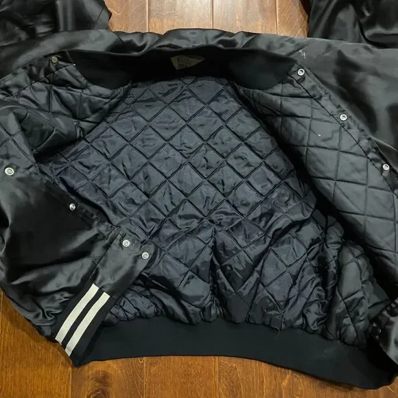 West Ark Vintage 70s 80s Central Indiana Warehouse Bomber Jacket Black Mens 2XL - Picture 7 of 10